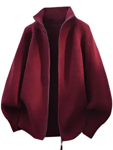 Men's Knitted Cardigan with Zipper, High Neck Long Sleeve Loose Fit Knitwear Sweater for Fall Winter, Casual Fashion Outerwear for Daily Wear