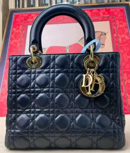 Pre-owned Dior Authentic Lady Black Quilted Lambskin Gold Hardware Handbag