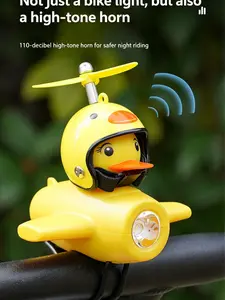 USB Rechargeable Waterproof Yellow Duck Bike Horn with LED Headlight, 5 Ringtone Modes 3 Light Modes Bicycle Handlebar Decoration Light for Kids Mountain Bike Scooter Balance Car