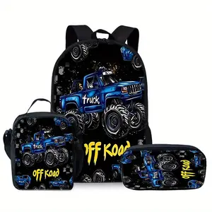 Off-Road Vehicle Themed Print Backpack and Shoulder Bag Set of Three