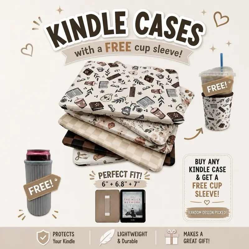 KINDLE Protective Cases for 6in, 6.8in, 7in Readers - Magnetic Closure, Clear back, Hand Strap, Double Back Style - Checkered, Floral, Western, Book, Coffee, Strawberry, Bow Themes - Stylish for 11th/12th Gen & Paperwhite Tablets, Kindle Accessorie