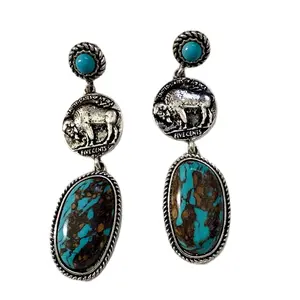 Western Turquoise and Buffalo Nickel Dangle Earrings