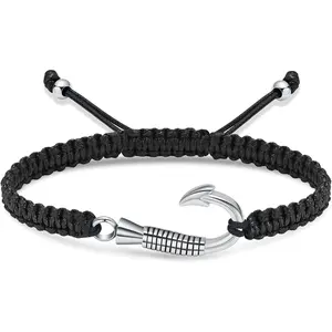 Cremation  Urn Bracelet for Ashes Stainless Steel Adjustable Memorial Bracelet for Men Women Fish Hook Braided Rope Design Human Pet Loss Sympathy