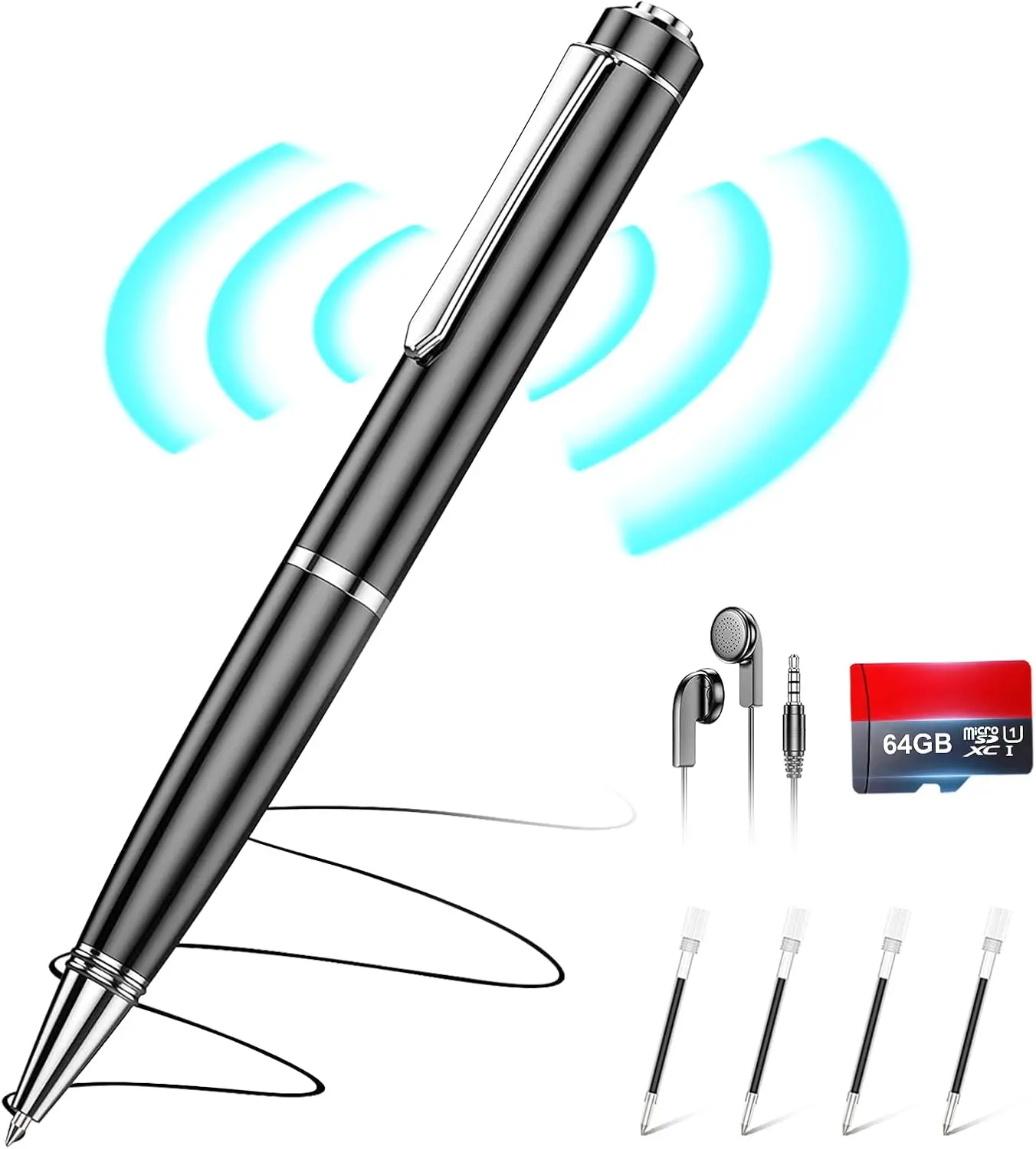 64GB Digital Voice Recorder -  Digital Voice Activated Recorder with AI-Intelligent Noise Reduction, Voice Activated Sound Audio Tap Recorder Device for Lectures Meetings, Work, Interviews