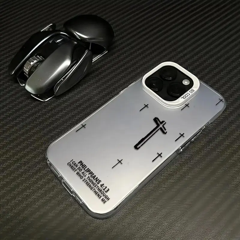 TPU Shockproof Casing for iPhone 11,12,13,14,15,16,17 Pro Max Plus - Dual-Layer Durable Protection Cover, Lightweight Minimalist Embossed Cross Pattern Laser Craft Phone Accessory with Raised Bezels