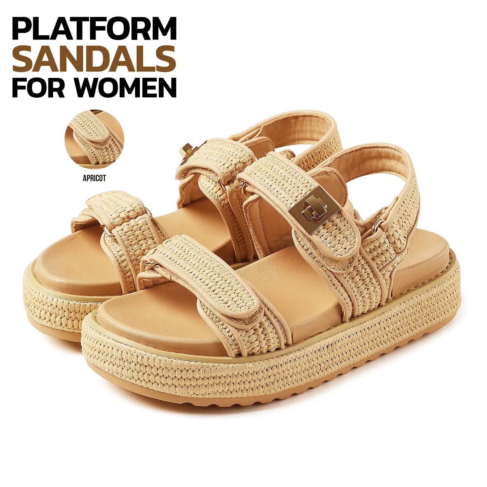 VIMISAOI Womens Platform Sandals Open Toe Strappy Slingback Velcro Slip-On Flat Surfer Girl Aesthetic Summer Vacation Beach Party Walking Trendy Shoes