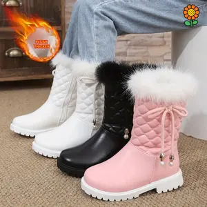 DZP-Girls' Winter Boots with Zipper Closure - Pastel Pink/White/Black, Synthetic Upper & TPR Sole, Warm Mid-Calf Snow Shoes for Toddler & Kids, Easy-On Zipper Closure, Non-Slip TPR Outsole for Everyday, Parties, School - Cute Cold Weather Footwear, Party