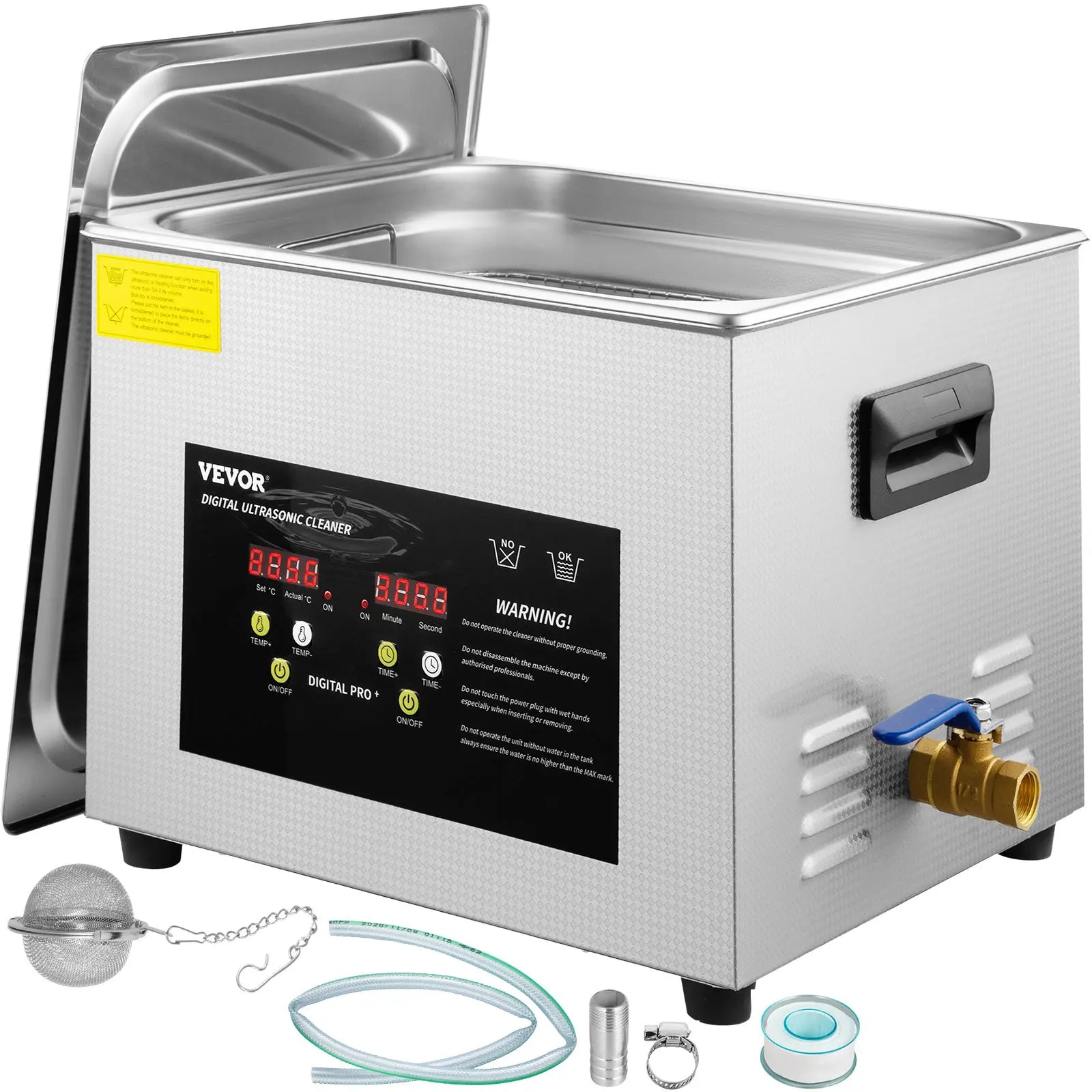 VEVOR 15L Upgraded Ultrasonic Cleaner - 600W Heater, 360W Ultrasonic, Professional Digital Lab Cleaning Machine with Timer, Automatic Powerful Cleaning Tool for Glass, Dental Instruments, Circuit Board, Tableware,toolupgrade