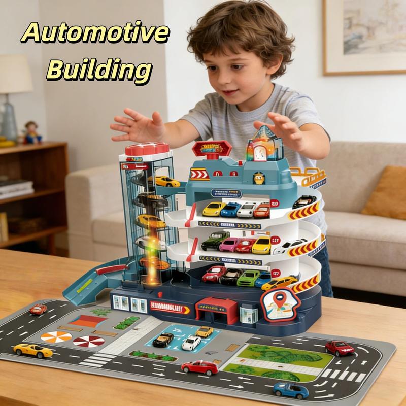 City Parking Lot-Parking Garage Toy Playset,Race Car Ramp Track Toys Sets Garage Playset with 4 Little Alloy Racer Cars Adventure Track,3Parking Levels Christmas Birthdays Gifts for Age 3 4 5 6 7 Boys Girls hot wheels garage toy pista de carros para niños