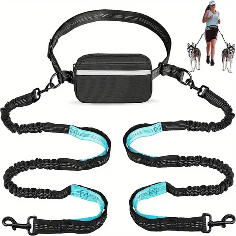 Adjustable Hands-Free Dog Outdoor Running Leash with Double Handles, No Tangle Leash, and Elastic Retractable Rope for Large and Medium Dogs - Perfect for Running, Jogging, and Walking with Your Pet, Universal Harness