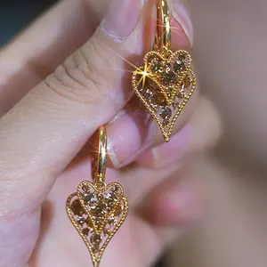 New Gold Double-Heart Earrings for Women, Trendy Layered Design, Elegant and Versatile Style DZEH4657