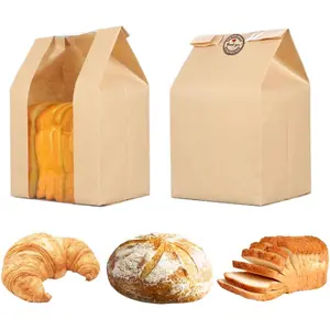 25 Packs Large Paper Bread Bags for Homemade Bread, Kraft Paper Bakery Bags with Window for Sourdough Toast Packing Storage, Baked Loaf Gifting Bag Bonus Label Seal Stickers 12.6x8.3x4.0 inch