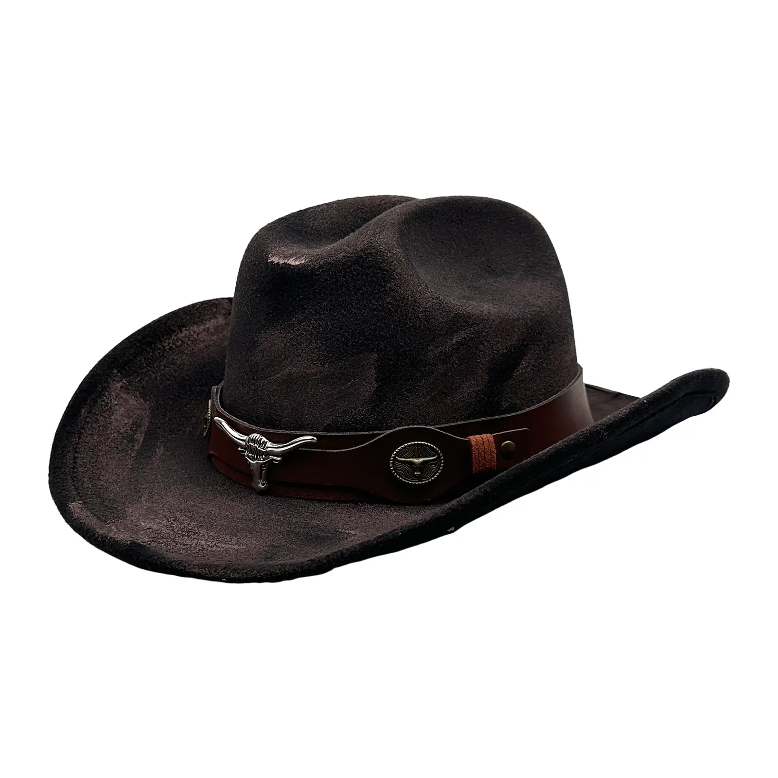 OIDEA Classic Western Cowboy Hat, Unisex Faux-Wool Polyester Rancher Cap with 2.96" Wide Brim & Embellished Metal Bull Head Band, Classic Cowboy Hat, 2.96" (7.5Cm) Wide Brim, Embellished Cowboy Hats