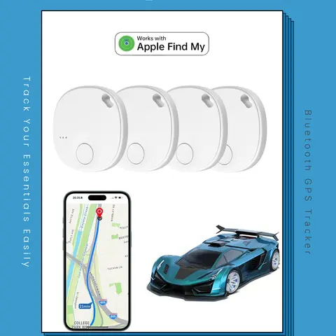TSBIFV 4-Pack White Minimalist GPS Trackers - Clip-On Wearable Portable, iOS-Only, Find My Network Compatible, Anti-Lost Wireless, App-Enabled Smart Device, Travel Gadgets, Custom POIs, Replaceable CR2032 Battery for Keys, Wallet, iPad