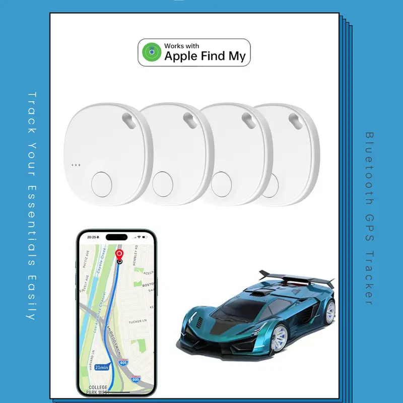 TSBIFV 4-Pack White Minimalist GPS Trackers - Clip-On Wearable Portable, iOS-Only, Find My Network Compatible, Anti-Lost Wireless, App-Enabled Smart Device, Travel Gadgets, Custom POIs, Replaceable CR2032 Battery for Keys, Wallet, iPad