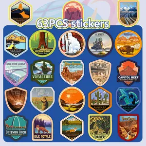 National Park Stickers Set – 63 PCS USA Parks Waterproof Vinyl Decals for Water Bottles, Laptops, Travel Gear – Adventure Stickers for Teens, Boys & Girls