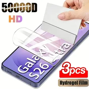 3 Pack HD Hydrogel Soft Screen Protector,Compatible Samsung Galaxy S26 Ultra/S25 Edge/S25/S24/S23/S21/S20/FE/S26/S10/S22/Plus/Note 10/Note 20 Ultra,Full Edge Coverage,Anti-Fingerprint,Fingerprint Unlock Support,Touch Sensitivity,Bubble-Free