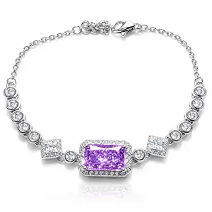 SKU GS-005—Amethyst Emerald-Cut Halo Tennis Bracelet — Luxury Jewelry