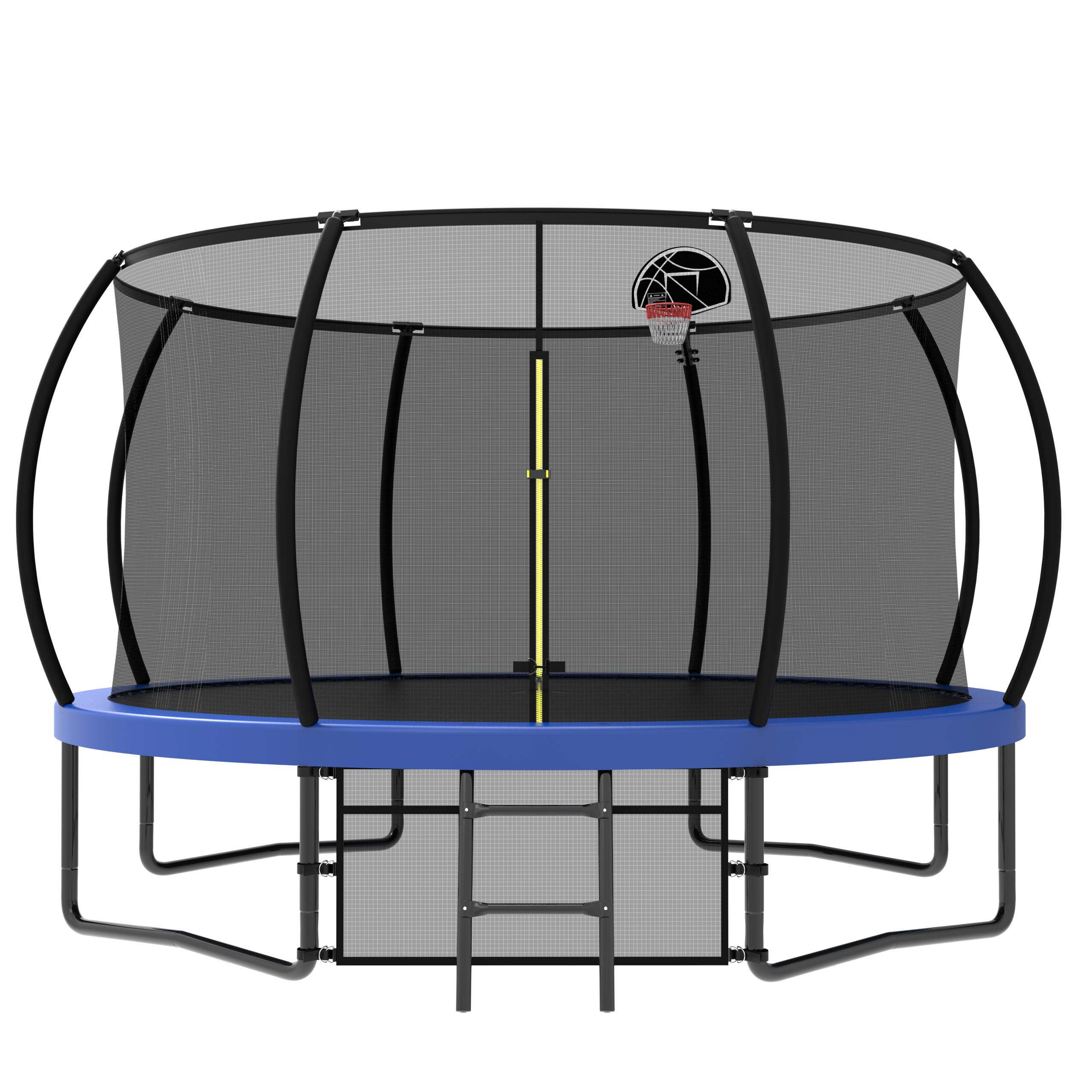 Dufominc 10/12FT Pumpkin Trampoline Outdoor with Basketball Hoop Enclosure Net & Ladder for Kids Fun Play Certified Safe ASTM F381-16 F2225-15 CPSIA Durable Materials UV Resistance Easy Installation
