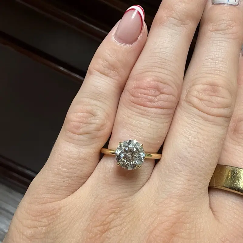 14k Yellow Gold Round Lab Diamond Ring, 2.01 ct, E Color, VS1 Clarity, Size 6.5