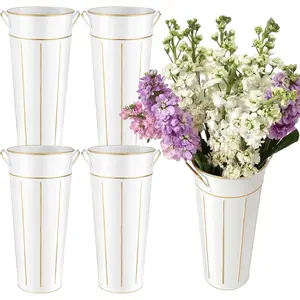 12 Inch Galvanized Flower Bucket, Bloom Bar, 4 Pcs Metal Bucket with Handles, Flower Bar Supplies, Farmhouse Wedding Centerpiece, Home Decor, Balcony Garden (White)