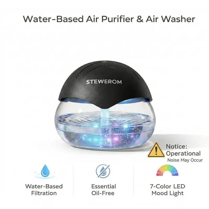 Stewerom Water-Based Air Purifier with Built-In Ionizer, Quiet Air Cleaner with Long-Lasting Fragrance for Home, Bedroom and Office