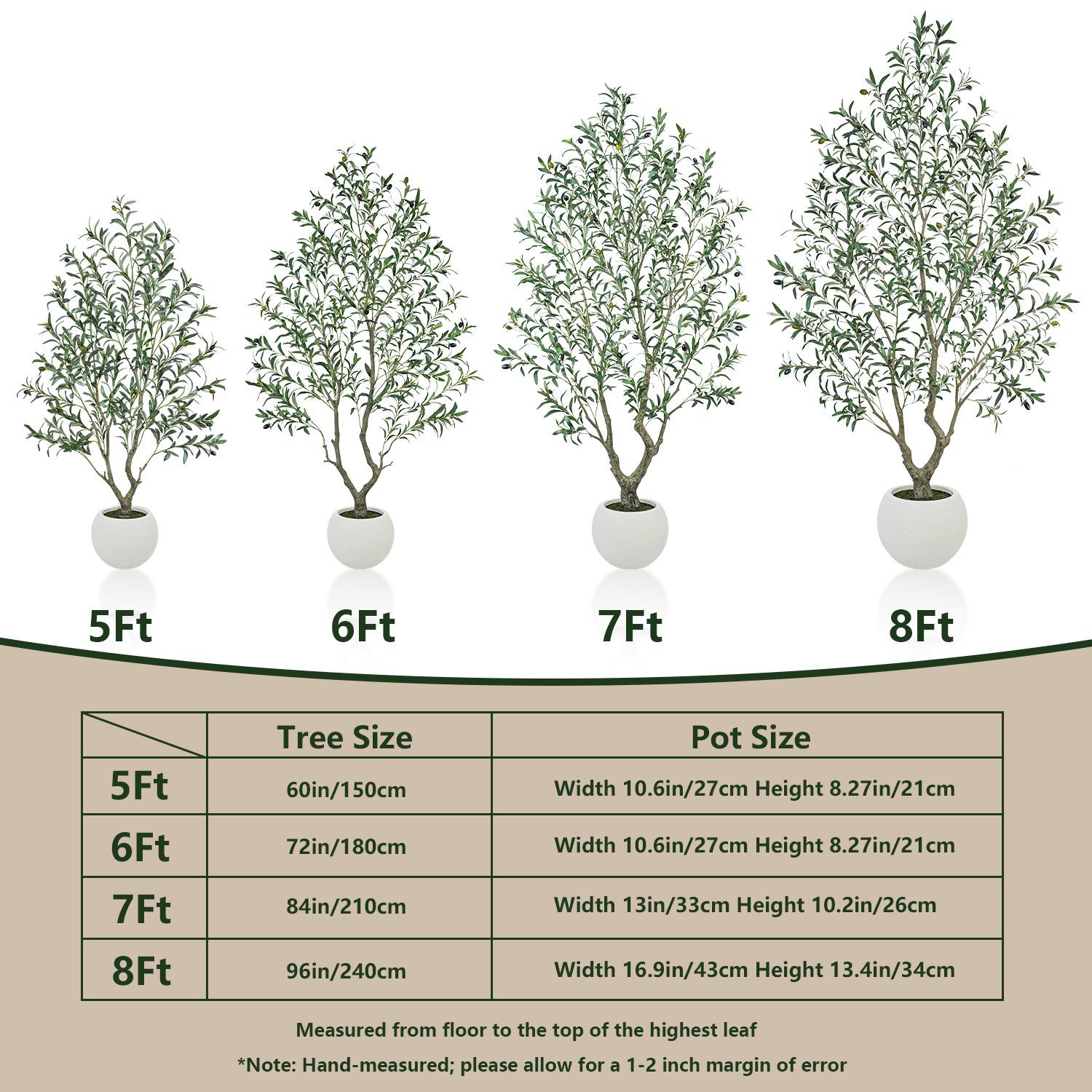 Realistic Artificial Olive Tree with Thick Trunk & Lifelike Fruit – 5/6/7/8FT, Perfect for Home & Office Décor with Round White Pot