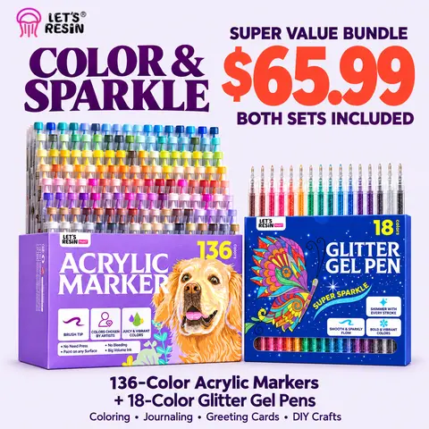 Acrylic Paint Markers, 136 Colors with 18-Color Retractable Glitter Gel Pens, 154-Piece Art Bundle, 1-8mm Brush Tips for Painting, Coloring Books, Journaling and DIY Crafts - LET'S RESIN