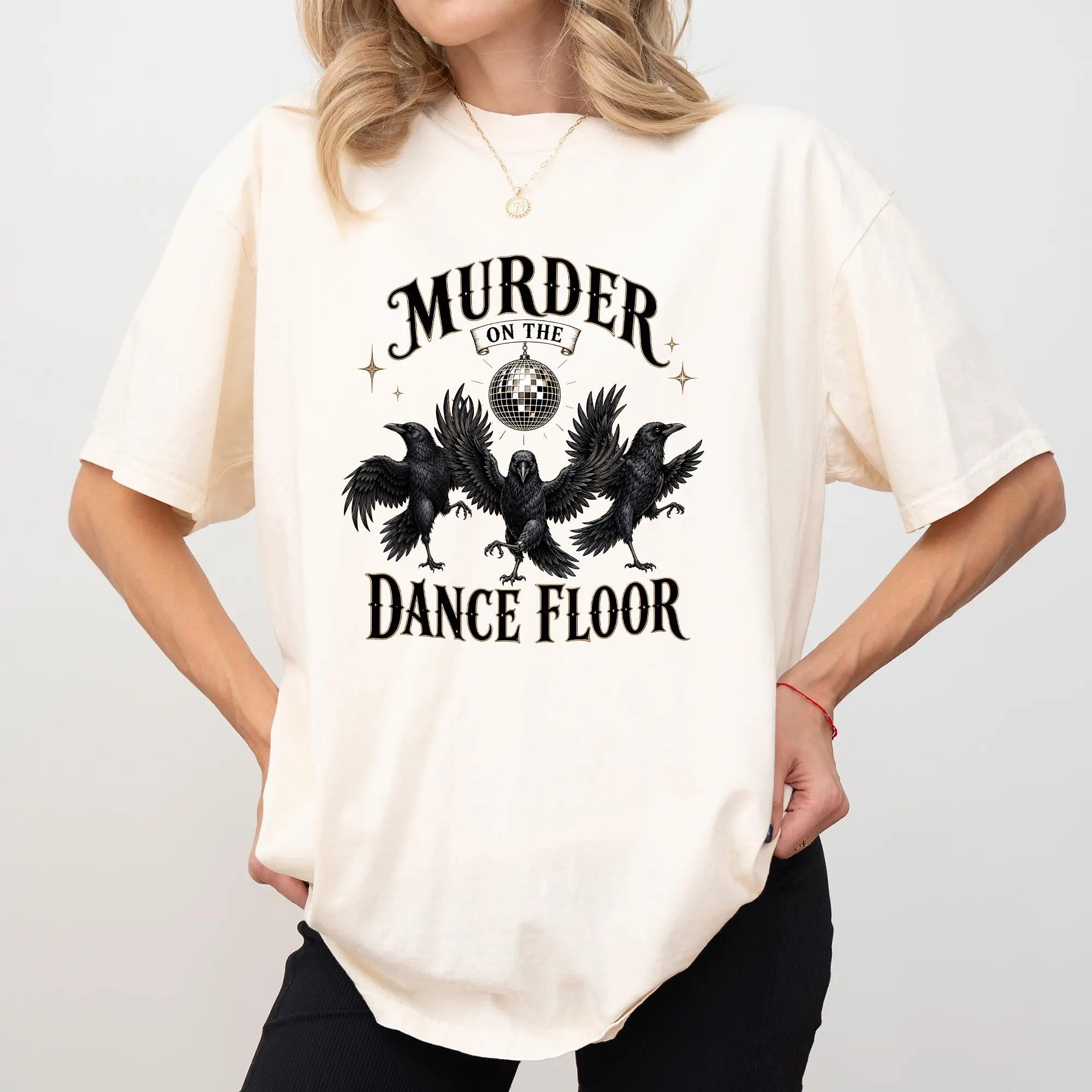 MAPTEES Dancing Crow Shirt, Raven Lover Heavyweight Cotton Graphic Tee, Witchy Crow T-shirt, Dark Academia Outfits, Halloween Spooky Season Clothing