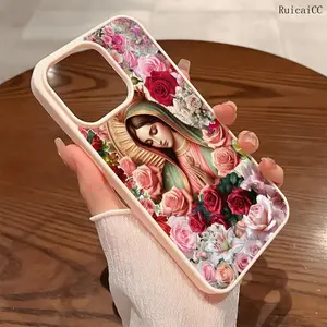Premium Magnetic Phone Cases for iPhone11/12/13/14/15/16//17/Air/promax/Plus Flowers surround the Virgin Mary y2k cased MagSafe Ready, Anti-Fall, Springtok and Ultra-Thin Design | Perfect for Everyday Use Protector Screen Protector Aesthetic Resistance