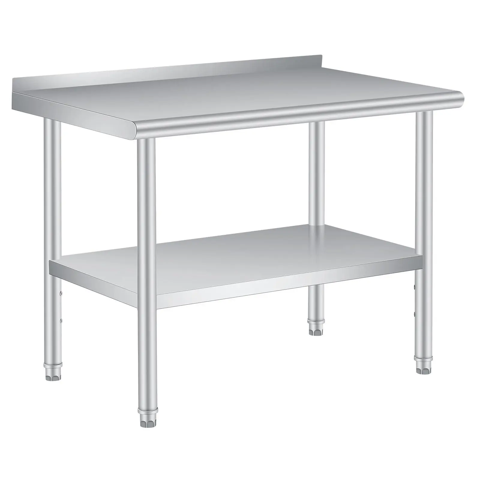 GARVEE Robust stainless steel work table for professional kitchens – With raised edge and height-adjustable shelf – Heavy-duty prep and work table for kitchens, catering, restaurants, and outdoor use – Size: 48 x 24 inches