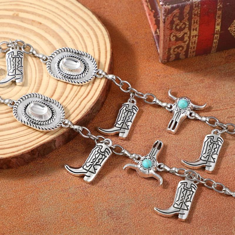 XZQTIVE Western Concho Belt for Women Silvery Golden Chain Belt Cowgirl Belt for Dresses Jeans Country Concert Outfit, Music Party