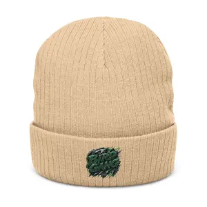 Green Go Birds Patch Knit Cuff Hat Ribbed Beanie