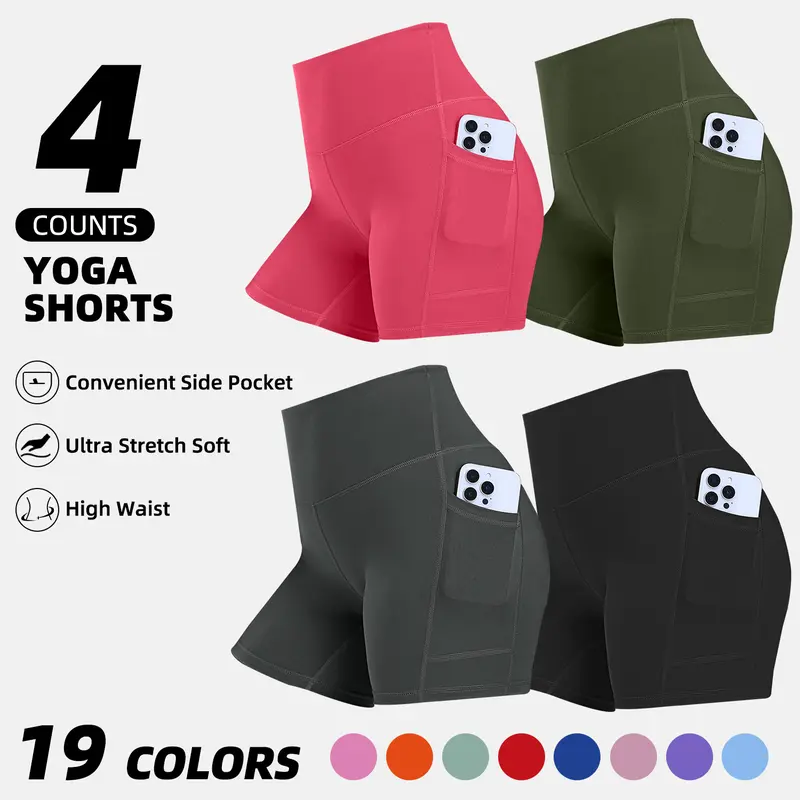 SummerWins Women's High Waist Athletic Compression Shorts - 4-Pack or 6-Pack, High Stretch Breathable Stretchy Fabric, Elastic Waist, Pocketed with Cycle-Ready Pockets for Summer Gym Sports Apparel,outdoorfun