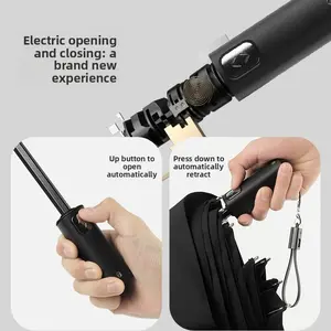 Fully Automatic Electric Umbrella Folding USB Charging Umbrella Large Business Umbrella Sun Protection Black Coating