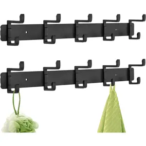 2 Pack Coat Rack Wall Mount, 5 Heavy Duty Hooks for Hanging Entryway, Metal Hat Rack, Towel Hanger, Black