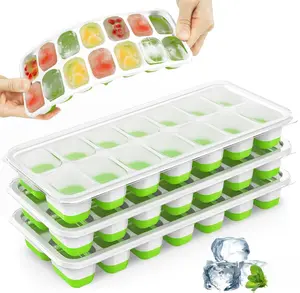 Ice Cube Trays, 4 Pack Durable Stackable Ice Trays for Freezer with Spill-Resistant & Removable Lids, LFGB Certified and BPA Free, Easy-Release 56 pcs Silicone Ice Maker for Cocktail, Coffee, Beer Utensils Beverage Colorful Flexible