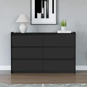 47" Wide Black 6-Drawer Large-Capacity Dresser – Simply Modern Handle-Free Storage Organizer with 45° Hidden Pulls, Smooth Slide Rails, Anti-Tip Kit, Multi-Space Use for Bedroom, Closet, Hallway, Living Room