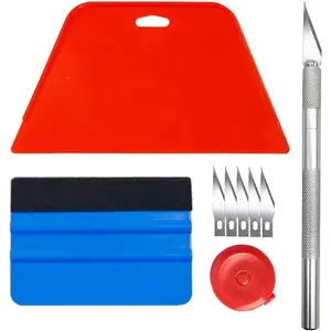 Smoothing Tool Kit for Peel and Stick Wallpaper Vinyl Backsplash Tile Set with 5 Replaceable Blades Red & Blue Squeegees Measuring Tape