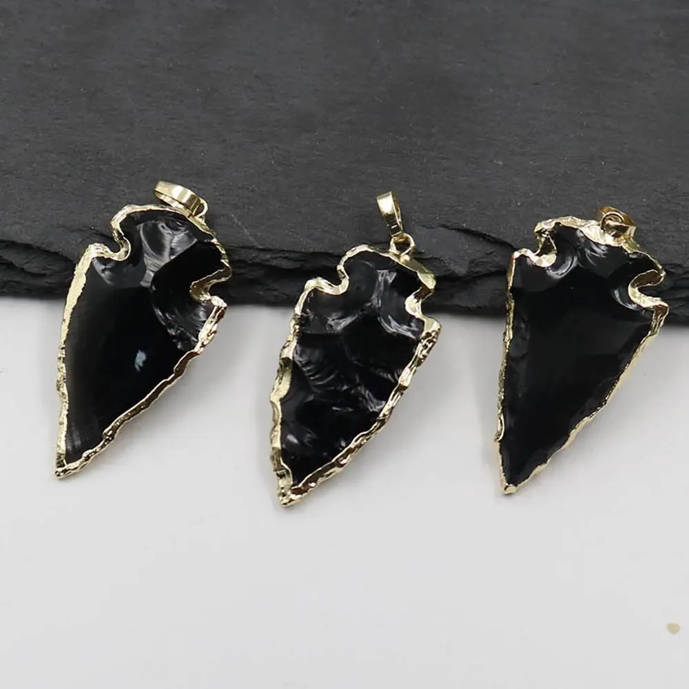 Unisex Gold-Plated Arrowhead Pendant Necklace - Genuine Black Obsidian Spiritual Jewelry, Adjustable Healing Stone Talisman for Meditation, Energetic Shield, Meaningful Gifts, Protective, Gold Aesthetic, Elegant, Mental Clarity & Focus, Natural