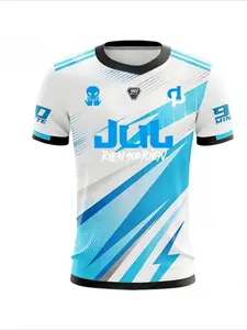90 Minute Soccer Jersey - White & Blue Lightning Design "Jul Rien 100 Rien" Graphic Alien & Brand Badges Athletic Jersey Men and Women Tee