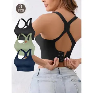 Women's Solid Wireless Sports Bralette, Breathable Comfortable Backless Bra, Women's Lingerie for Daily Wear Workout Bras