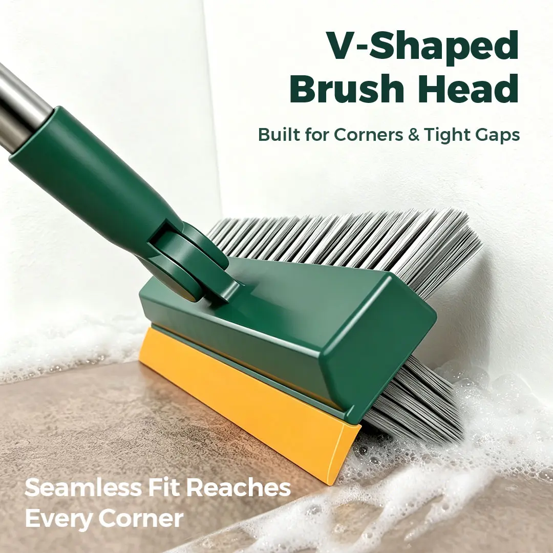 Floor Scrub Brush, 3 in 1 Floor Scrub Brush with 52.3-in Adjustable Long Handle Heavy-Duty Stiff Bristle Floor Scrubber Brush with Squeegee for Cleaning Shower Bathroom  Bathtub Kitchen Patio Garage Pool Wall and Deck home essential