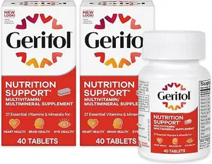 Geritol, Multivitamin Supplement, Contains B-Vitamins, Antioxidants, Vitamins C, E & D and Iron, 27 Essential Vitamins and Minerals, Gluten-Free, Non-GMO, No Artificial Sweeteners, 40 Tablets, 2 Pack Berry Flavor