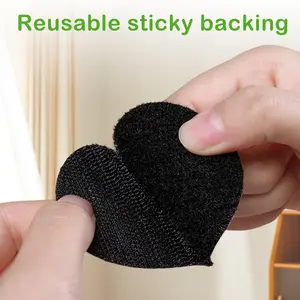 30 Counts Round Hook and Loop Fasteners, Damage-Free Removable Fastening Dots for Smooth Surfaces, Black