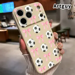 Straight Edge Phone Case for iPhone 17 15 16 14 Pro Max 13 12 11 XR XS Plus Air E  Pink Soccer Pattern Anti-Scratch Shockproof TPU Bumper Drop-proof Cover Cellphone Protective