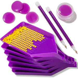13pcs Diamond Painting Art Accessories, V-Shaped Corner Opening Diamond Art Trays Kits for Adults with Diamond Painting Pen and Wax Glue, Rhinestone Bead Tray for Diamond Painting Dotz Tools Storage