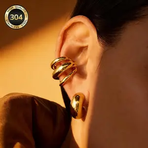 Unisex Chic Multi-Layer Ear Cuff Clip Earrings - Sleek Stainless Steel with Metal Coating, Everyday Wear Fashion Accessory