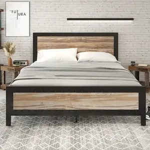 SHA CERLIN Heavy Duty Metal Bed Frame Full/Queen Size【Frame Only No Mattress】Platform Bed Frame with Wooden Headboard Footboard, 13 Strong Metal Slats Support, No Box Spring Needed, Frame Base,#ChristmasGifts#TikTokShopBlackFriday