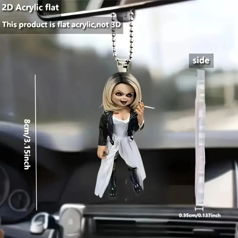 2D Flat, 2D Flat 1pc, Not 3D Creative Bride Doll Car Hanging Ornament, Fashion Keychain, Wedding Gift, Indoor Decor, Car Interior Accessory, Vehicle Hanging Charm, Halloween & Christmas Festive Pendant, No Power Required, Hanging Method